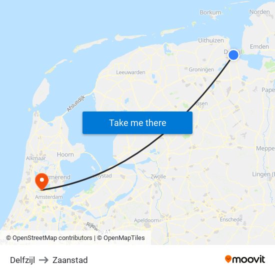 Delfzijl to Zaanstad map