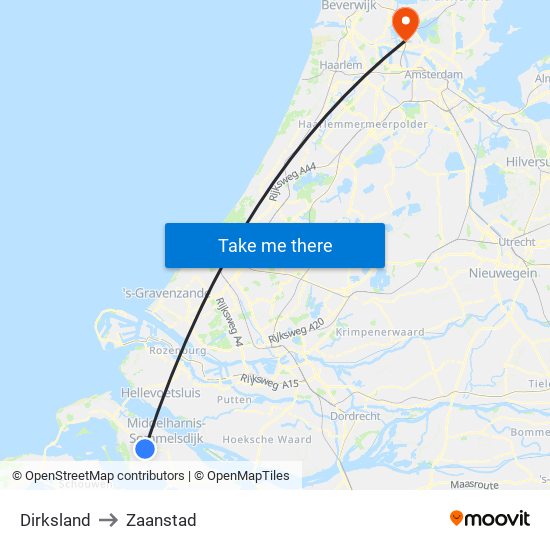 Dirksland to Zaanstad map