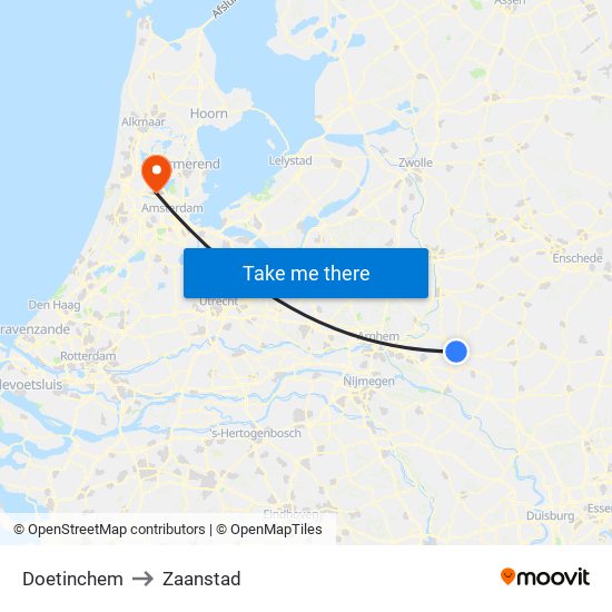 Doetinchem to Zaanstad map