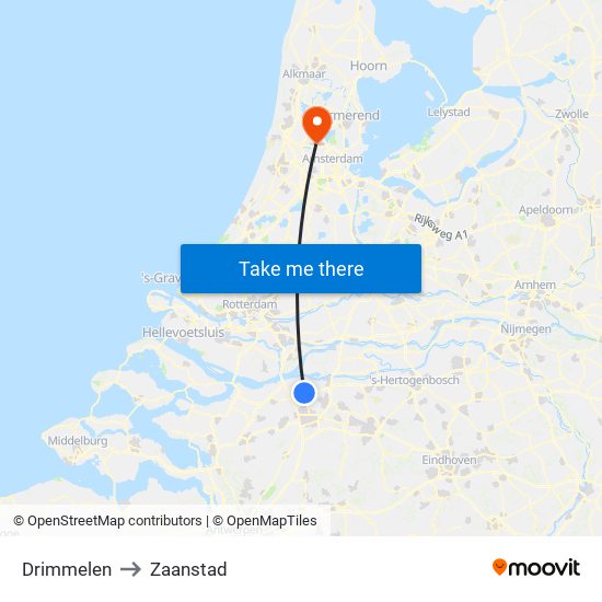 Drimmelen to Zaanstad map