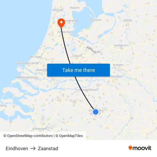 Eindhoven to Zaanstad map