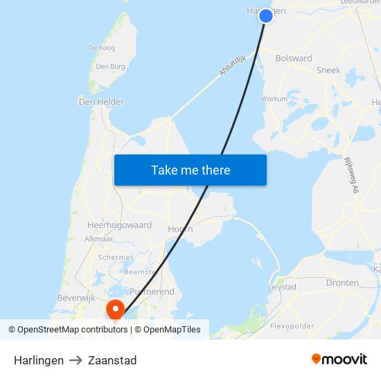 Harlingen to Zaanstad map