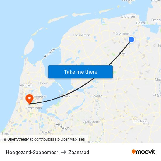 Hoogezand-Sappemeer to Zaanstad map
