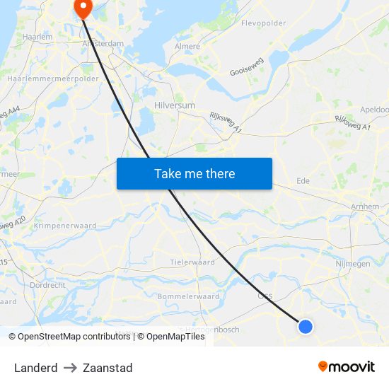 Landerd to Zaanstad map