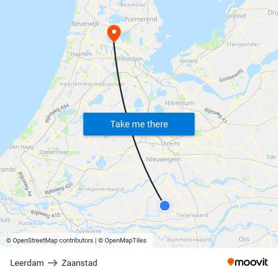 Leerdam to Zaanstad map