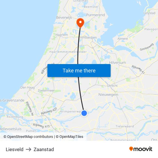 Liesveld to Zaanstad map