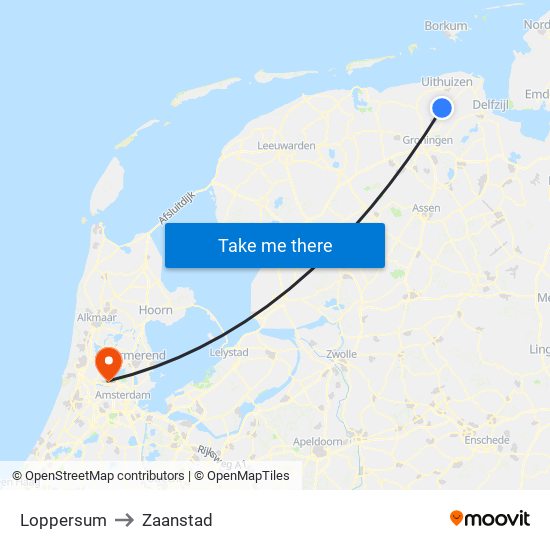 Loppersum to Zaanstad map