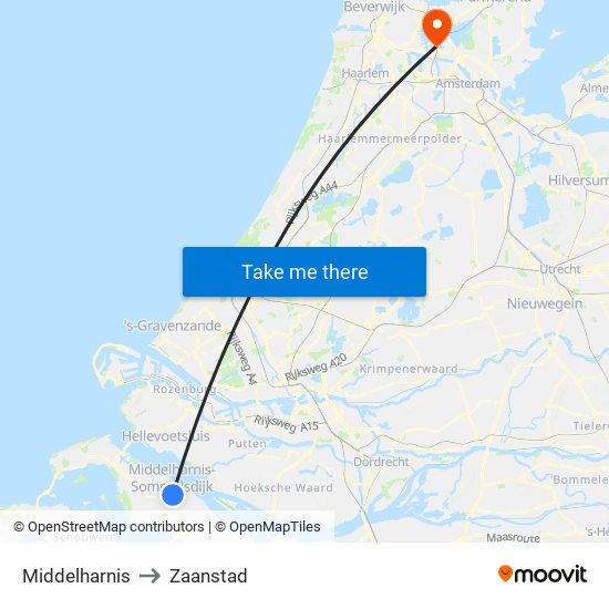 Middelharnis to Zaanstad map