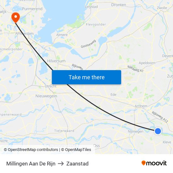 Millingen Aan De Rijn to Zaanstad map