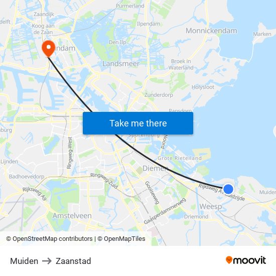 Muiden to Zaanstad map