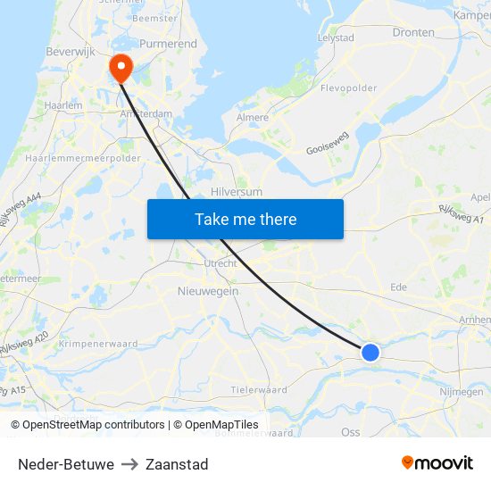 Neder-Betuwe to Zaanstad map