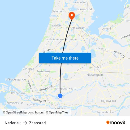 Nederlek to Zaanstad map