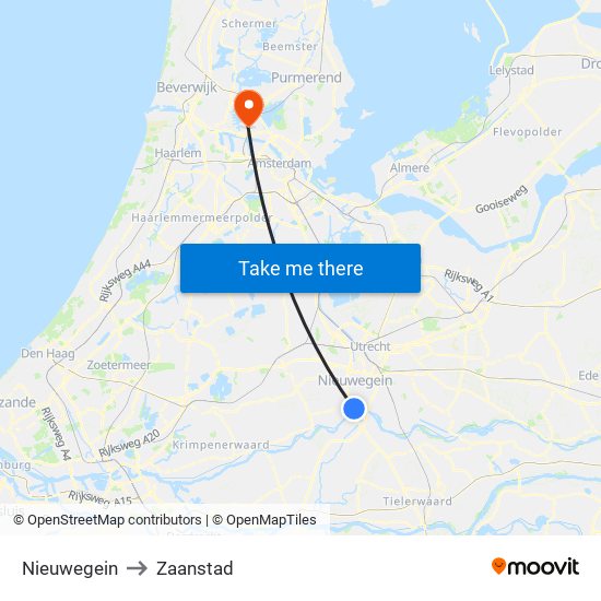 Nieuwegein to Zaanstad map