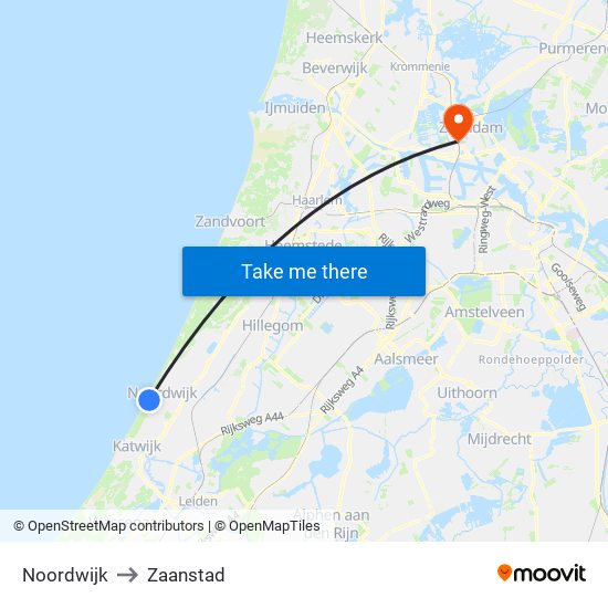 Noordwijk to Zaanstad map