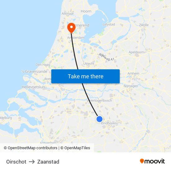 Oirschot to Zaanstad map