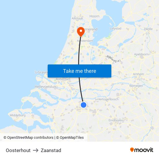 Oosterhout to Zaanstad map