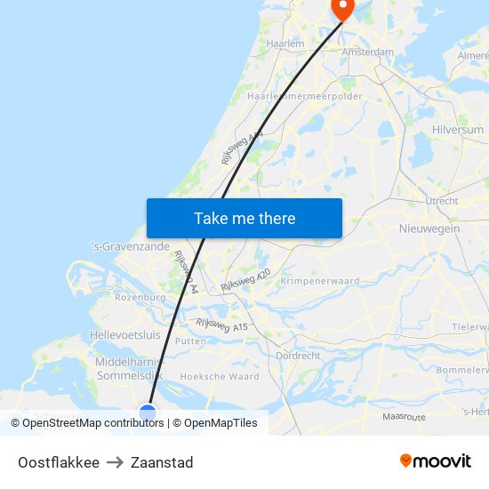 Oostflakkee to Zaanstad map