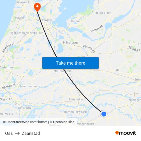 Oss to Zaanstad map