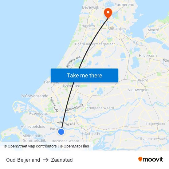 Oud-Beijerland to Zaanstad map