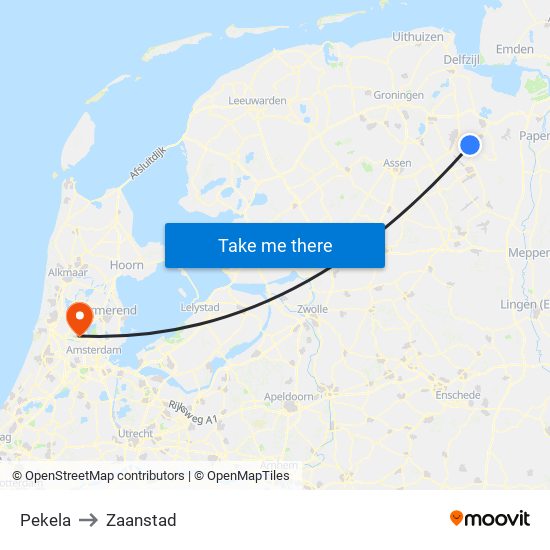 Pekela to Zaanstad map