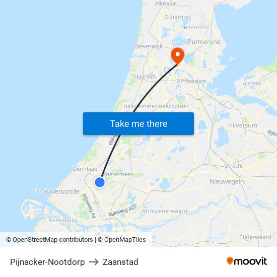 Pijnacker-Nootdorp to Zaanstad map