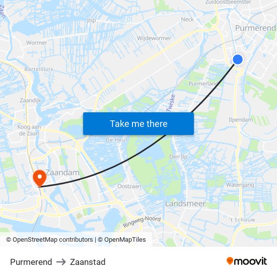 Purmerend to Zaanstad map