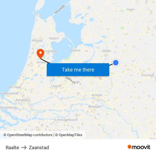 Raalte to Zaanstad map