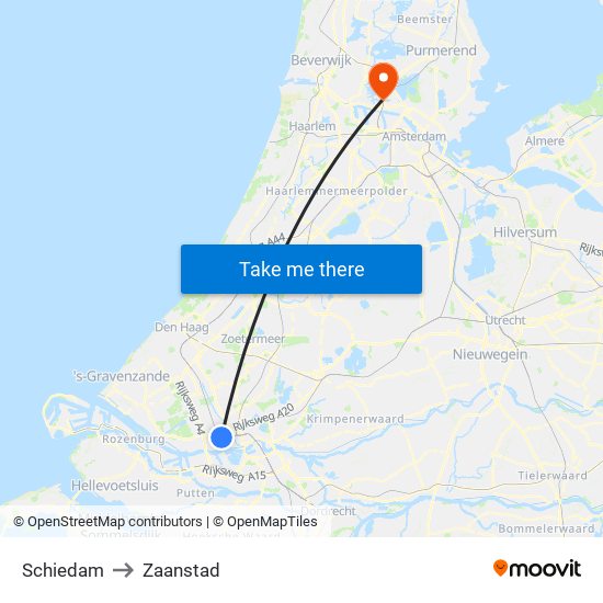 Schiedam to Zaanstad map