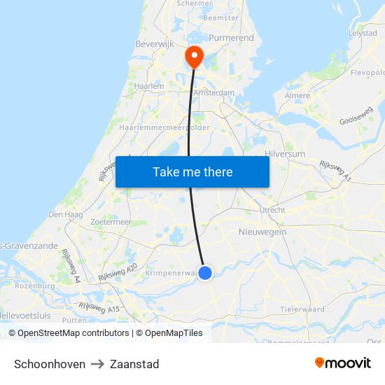 Schoonhoven to Zaanstad map