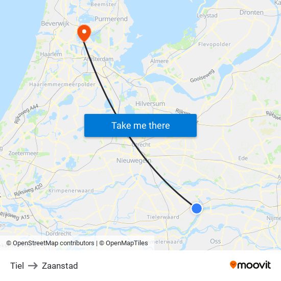 Tiel to Zaanstad map