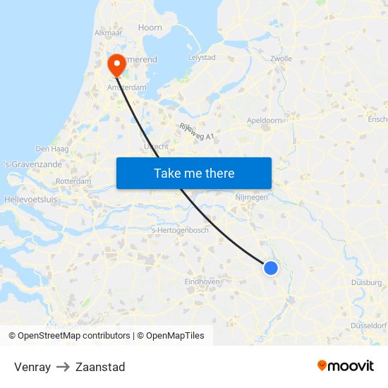 Venray to Zaanstad map