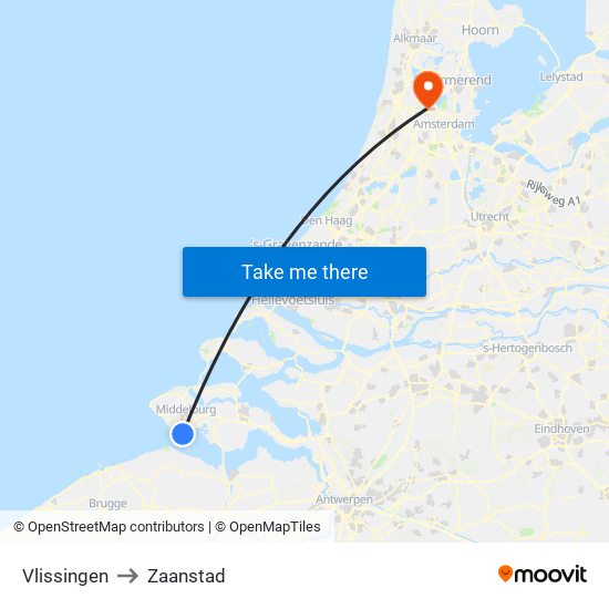 Vlissingen to Zaanstad map