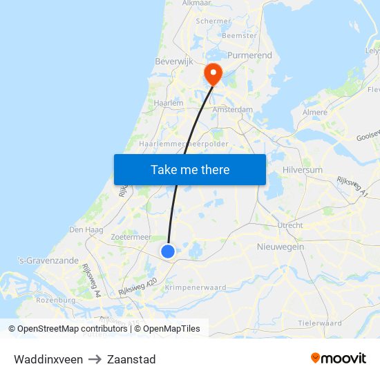 Waddinxveen to Zaanstad map