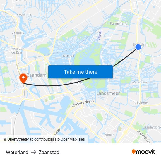 Waterland to Zaanstad map