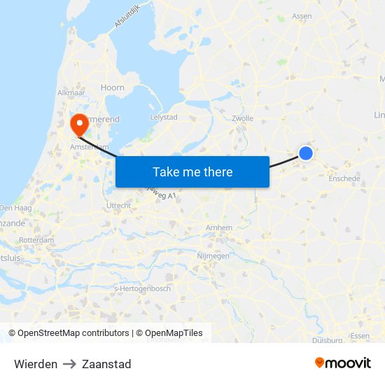 Wierden to Zaanstad map