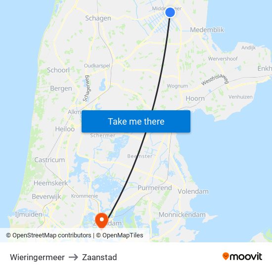 Wieringermeer to Zaanstad map