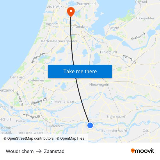 Woudrichem to Zaanstad map