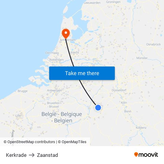 Kerkrade to Zaanstad map