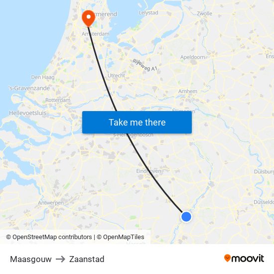 Maasgouw to Zaanstad map