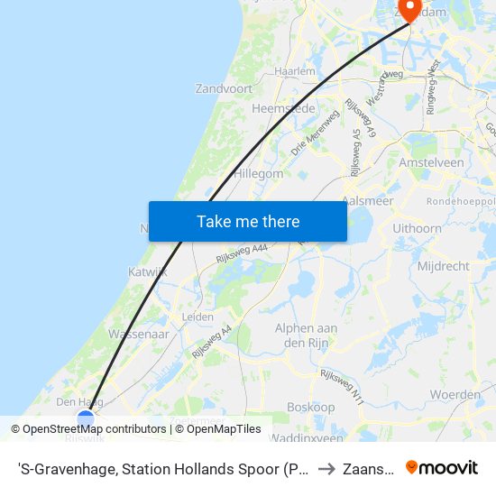 'S-Gravenhage, Station Hollands Spoor (Perron A) to Zaanstad map