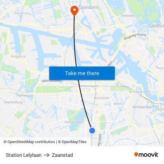 Station Lelylaan to Zaanstad map