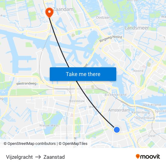 Vijzelgracht to Zaanstad map