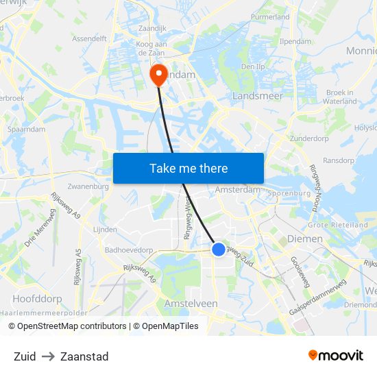 Zuid to Zaanstad map