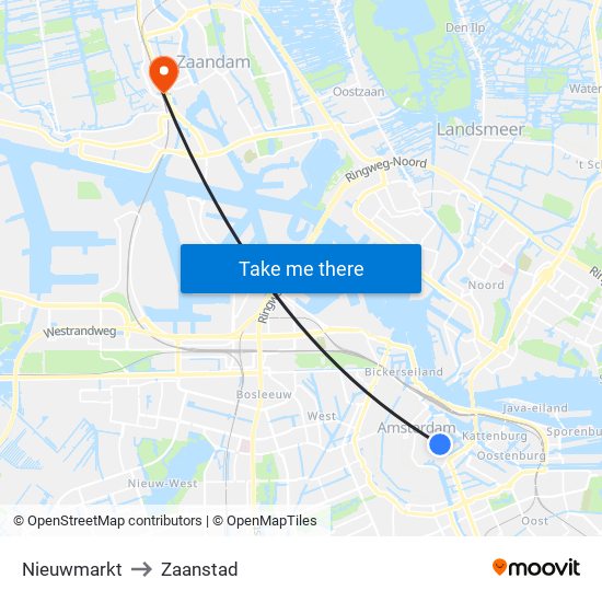 Nieuwmarkt to Zaanstad map