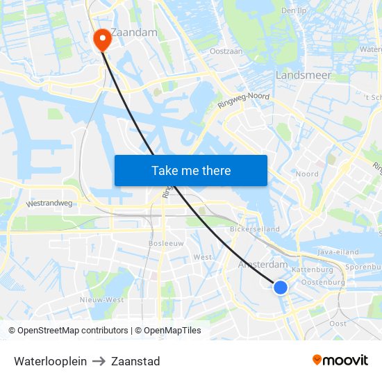 Waterlooplein to Zaanstad map