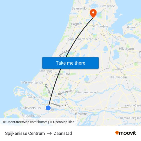 Spijkenisse Centrum to Zaanstad map