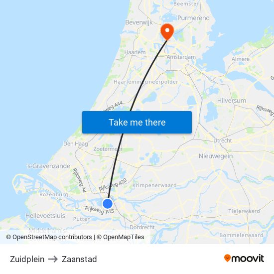 Zuidplein to Zaanstad map