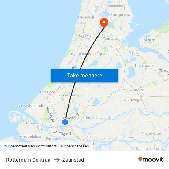 Rotterdam Centraal to Zaanstad map