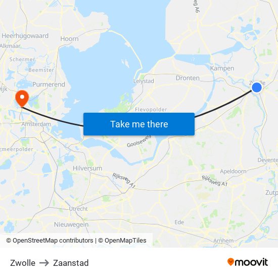 Zwolle to Zaanstad map