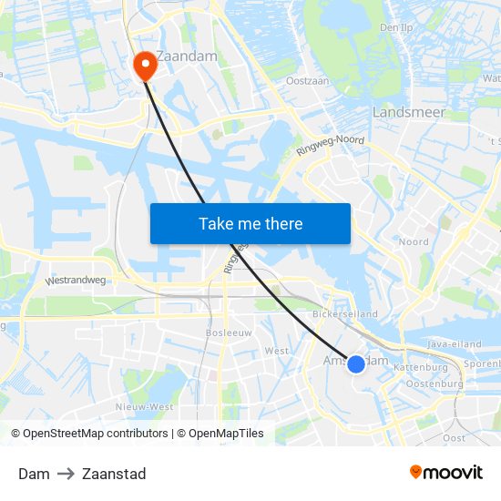 Dam to Zaanstad map